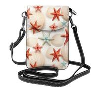 YYHWHJDE La stella marina delle conchiglie stampa la piccola borsa di cuoio del telefono di vibrazione di vibrazione delle donne, impermeabile e durevole
