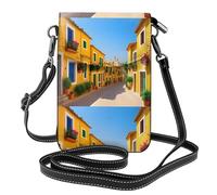 YYHWHJDE La via mediterranea con le case stampa la piccola borsa del telefono di vibrazione della borsa di cuoio di vibrazione delle donne, impermeabile e durevole