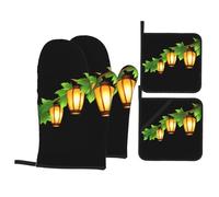 YYHWHJDE Lanterns on the treetops Picture Kitchen Baking - Set da 4 pezzi con guanto da forno isolato e presine, anti-scottatura e isolamento termico