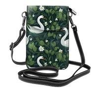 YYHWHJDE Le foglie verdi del cigno stampano la piccola borsa di cuoio del telefono di vibrazione di vibrazione delle donne, impermeabile e durevole