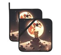 YYHWHJDE Little Brown Bear watching the moon Picture Square Insulated Pot Mat Set di 2 pezzi per isolamento termico durante la rimozione del coperchio, microonde, forno e barbecue all'aperto