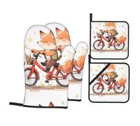 YYHWHJDE Little Fox on a Ride - Set di 4 guanti da forno isolati e presine, antiscottatura e isolamento termico