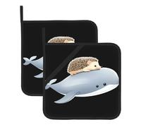 YYHWHJDE Little hedgehog on the back of a whale Picture Square Insulated Pot Mat Set di 2 pezzi per isolamento termico durante la rimozione del coperchio, microonde, forno e barbecue all'aperto