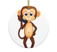 YYHWHJDE Little Monkey on The Phone Stampe Albero di Natale rotondo in ceramica da appendere -7,4 cm Aggiungi atmosfera alla festa di Natale