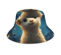 YYHWHJDE Little Sheep Looking at The Stars Pattern Reflective Bucket Hat Leggero, traspirante, pieghevole, per uomini e donne, nero