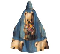 YYHWHJDE L'orso che tiene il bouquet Immagine Adulto Halloween giacca con cappuccio mantello lungo partito mantello adatto per uomini e donne