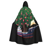 YYHWHJDE Lychee albero sulla nave Immagine Adulto Halloween giacca con cappuccio mantello lungo partito mantello adatto per uomini e donne