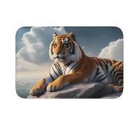 YYHWHJDE Majestic Tiger appoggiata su una roccia con cielo nuvoloso antiscivolo e ispessito tappetino adatto per bagni, camere da letto, lavabile tappeto tappetini 40,6 x 61 cm