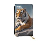 YYHWHJDE Majestic Tiger Resting on a Rock with Cloudy Sky Picture Portafoglio lungo pochette in pelle Progettato per ragazze e donne alla moda elegante e personalizzato 19 x 10,5 cm, nero, taglia