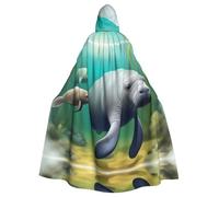 YYHWHJDE Manatee Animals Prints Adult Hooded Cloak è un poncho con cappuccio super grande, confortevole e resistente per Halloween