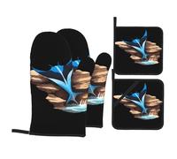 YYHWHJDE Manta behind the rocks Pattern Kitchen Baking set di quattro pezzi Include 2 guanti isolati e 2 coperchi per pentole con tasche anti-scottatura e termoisolante