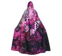 YYHWHJDE Mantello con cappuccio adulto di Halloween della farfalla viola del fiore rosa per le feste ed eventi del costume