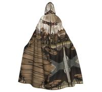 YYHWHJDE Mantello con cappuccio con stampa di barche vichinghe antiche - lungo plaid per Halloween per feste in maschera e costume