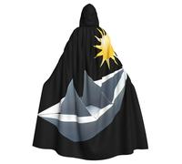 YYHWHJDE Mantello con cappuccio per adulti con immagine di barca al sole origami senza cerniera, comodo per feste in costume