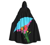 YYHWHJDE Mantello con cappuccio per adulti con immagine di fiori sotto l'ombrello per giochi di ruolo, costumi e feste a tema