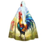 YYHWHJDE Mantello con cappuccio per adulti, con immagine di gallo colorato, per Halloween, per giochi di ruolo, costumi e feste a tema