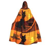 YYHWHJDE Mantello con cappuccio per adulti con immagine di gatto barca in legno tramonto senza cerniera, comodo per feste in costume