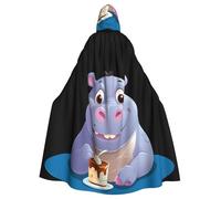 YYHWHJDE Mantello con cappuccio per adulti con immagine di ippopotamo che mangia budino per Halloween, per giochi di ruolo, costumi e feste a tema