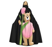 YYHWHJDE Mantello con cappuccio per adulti con immagine di orsetto tulipano rosa, senza cerniera, comodo per feste in costume