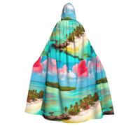 YYHWHJDE Mantello con cappuccio per adulti con immagine di paesaggio caraibico, senza cerniera, comodo per feste in costume