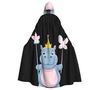 YYHWHJDE Mantello con cappuccio per adulti con ippopotamo con una bacchetta magica stampata per Halloween, senza cerniera, comodo e resistente per giochi di ruolo