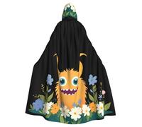 YYHWHJDE Mantello con cappuccio per adulti, con motivo Little Monster in the Flowers, per Halloween, con cappuccio, senza cerniera