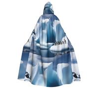 YYHWHJDE Mantello con cappuccio per adulti con pinguini sull'iceberg, senza cerniera, comodo per feste in costume
