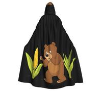 YYHWHJDE Mantello con cappuccio per adulti con stampa di orso bruno che raccoglie mais, senza cerniera, comodo e durevole per giochi di ruolo