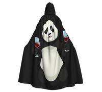 YYHWHJDE Mantello con cappuccio per adulti con stampa di panda che tiene un bicchiere di vino per feste e costumi