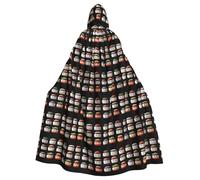 YYHWHJDE Mantello con cappuccio per adulti di Halloween con stampa di sushi salmone per feste ed eventi in costume