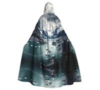 YYHWHJDE Mantello con cappuccio per adulti, motivo fiordo glaciale, con stampa dell'Alaska, per feste ed eventi in costume