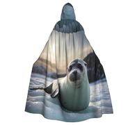 YYHWHJDE Mantello con cappuccio per adulti, motivo: sigilli che arrivano a riva per respirare, per Halloween, per giochi di ruolo, costumi e feste a tema