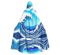 YYHWHJDE Mantello con cappuccio per adulti, per giochi di ruolo, costumi e feste a tema, motivo onde del mare blu