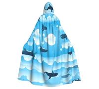 YYHWHJDE Mantello con cappuccio per Halloween, con balena tra le nuvole, grande mantello con cappuccio e papillon, senza cerniera