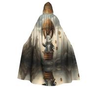 YYHWHJDE Mantello con cappuccio per Halloween, con coniglietto grigio su mongolfiera, senza cerniera, comodo per feste in costume
