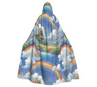YYHWHJDE Mantello con cappuccio per Halloween, con immagine di villaggio sotto l'arcobaleno, senza cerniera, comodo per feste in costume