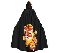 YYHWHJDE Mantello con cappuccio per Halloween con motivo di danza del leone con una lunga storia, per giochi di ruolo, costumi da palcoscenico, feste, facile da pulire