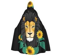 YYHWHJDE Mantello con cappuccio per Halloween con motivo "Il leone tra i girasoli", senza cerniera, comodo per feste in costume