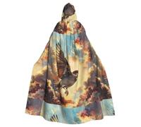 YYHWHJDE Mantello con cappuccio per Halloween, con motivo passero attraverso le nuvole, per adulti, super grande, senza cerniera