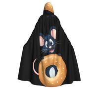 YYHWHJDE Mantello con cappuccio per Halloween, motivo: topo che ha rubato il bagel, per giochi di ruolo, costumi da palcoscenico, feste, facile da pulire