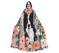 YYHWHJDE Mantello con cappuccio senza cerniera, motivo floreale di Border Collie, per Halloween, per adulti, comodo per feste in costume