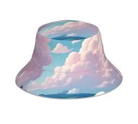 YYHWHJDE Marshmallow Clouds by The Sea Pattern Reflective Bucket Hat for Unisex Men Women Pieghevole Reversibile Protezione Solare Copricapo Nero