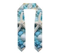 YYHWHJDE Nastro appiattito per laurea con stampa blu oceano, mare, spiaggia, conchiglie, stelle marine, stola in raso per cerimonie di laurea, regalo per figli, figlie, amici e sorelle, Appiattito