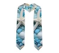 YYHWHJDE Nastro appiattito per laurea con stampa blu oceano, mare, spiaggia, conchiglie, stelle marine, stola in raso per cerimonie di laurea, regalo per figli, figlie, amici e sorelle, Angolo acuto