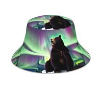 YYHWHJDE Northern Lights Bear Pattern Reflective Bucket Hat Uomo e Donna Casual Outdoor Nero