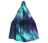 YYHWHJDE Northern Lights Polar Bear Pattern Halloween adulto mantello con cappuccio senza cerniera, comodo per feste in costume