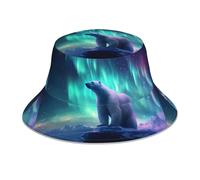 YYHWHJDE Northern Lights Polar Bear Pattern Reflective Bucket Hat Uomo e Donna Casual Outdoor Nero