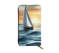 YYHWHJDE Ocean - Portafoglio lungo in pelle di qualità con immagine di barca a vela, progettato per ragazze e donne alla moda, elegante, 19 x 10,5 cm, Nero , Taglia unica
