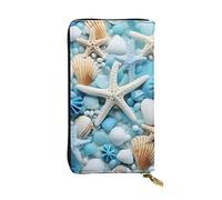 YYHWHJDE Ocean Sea Beach Seashells Starfish Blue Printed Leather lunga pochette portafoglio Progettato per ragazze e donne alla moda elegante e personalizzato 19 x 10,5 cm, nero, taglia unica, Nero ,