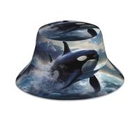 YYHWHJDE Orca Killer Whale Pattern Reflective Bucket Hat Leggero, traspirante, pieghevole, per uomini e donne, nero